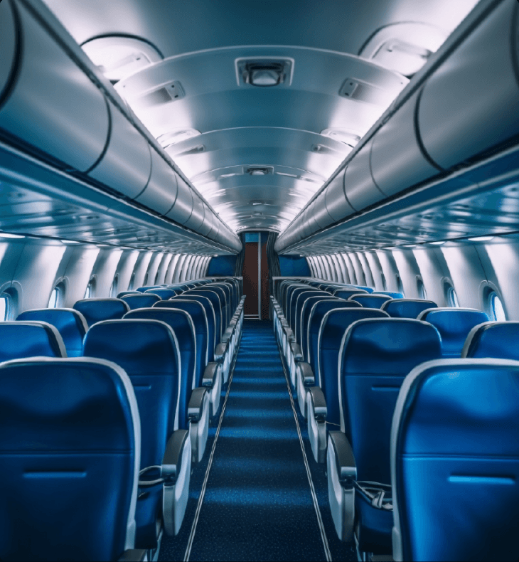 Airline cabin interior with passenger seats